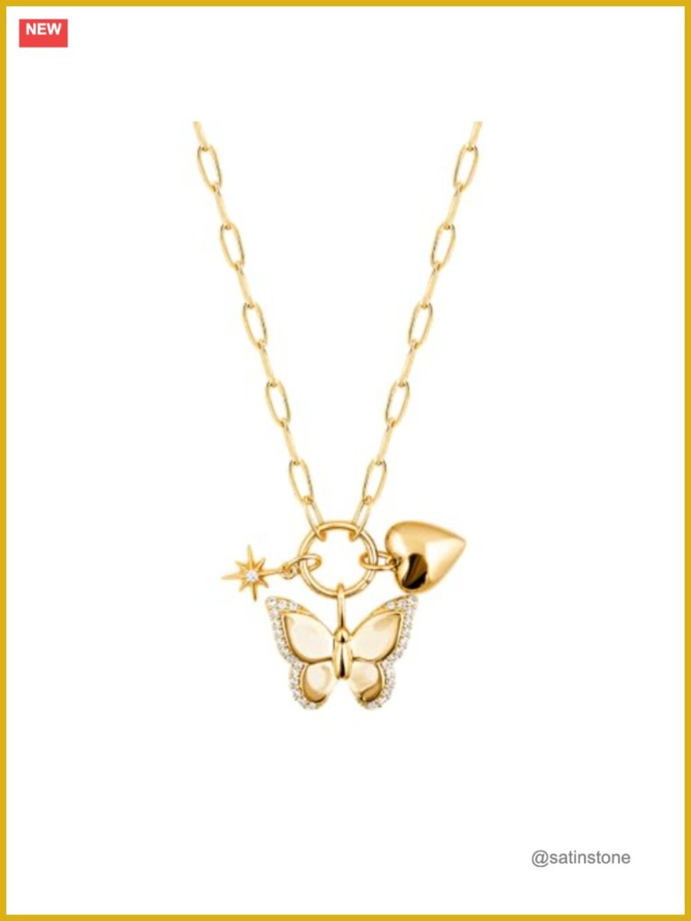 14k Gold Plated Butterfly Pendant Necklace Adjustable Layering Chain 20"